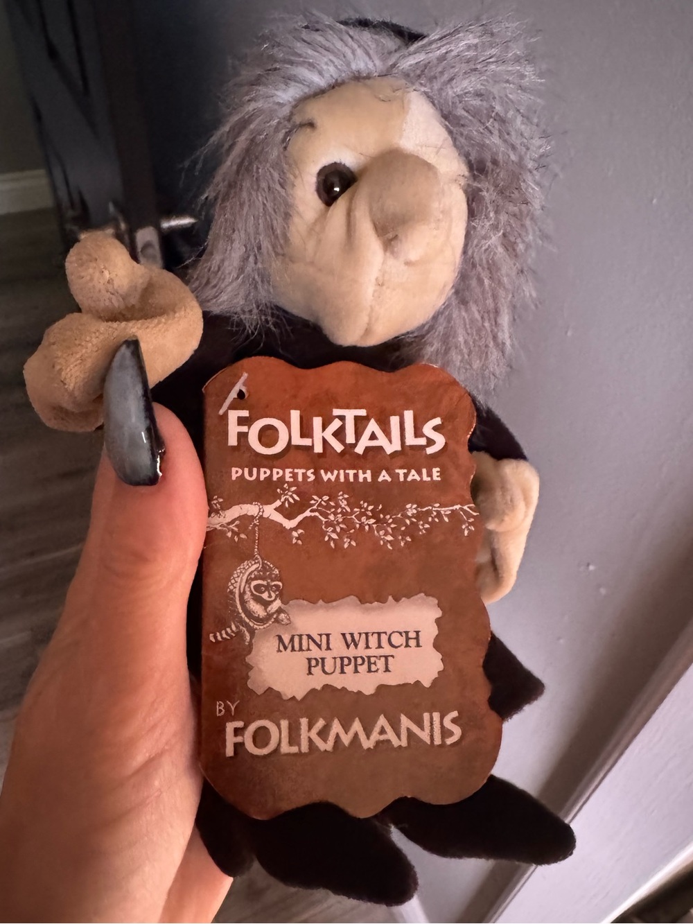 Folktails Mini Witch Puppet - Black and Gray